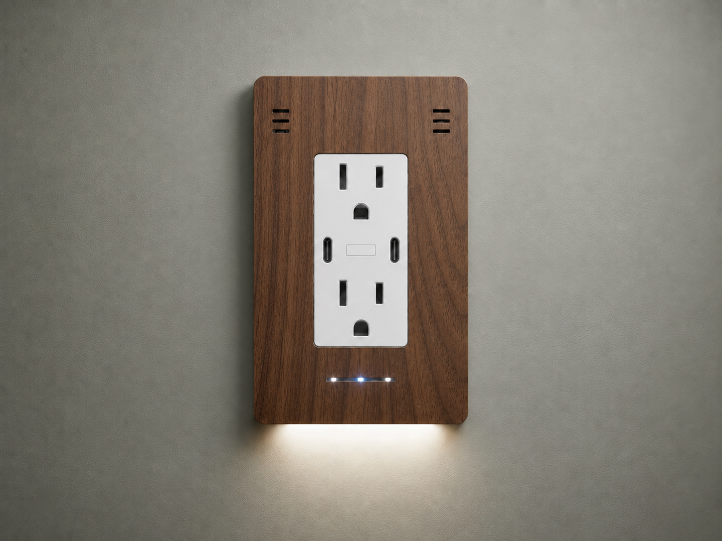 InvisDeco wood grain cover plate sticker on an outlet